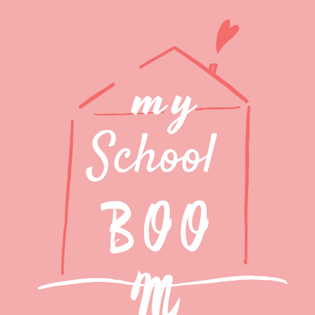 Back to School Ad with Cute House Illustration Logo Design Template