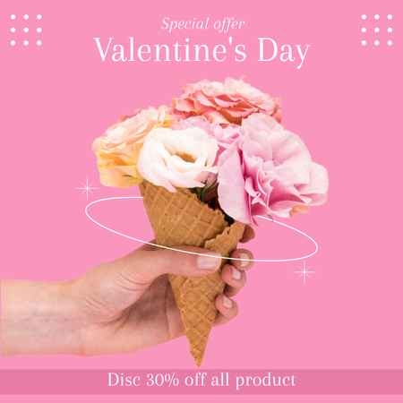 Valentine's Day Special with Cute Bouquet Instagram AD Design Template