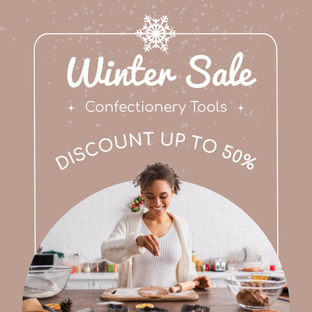Cooking Tools Winter Sale Announcement with Young African American Woman Instagram AD Design Template