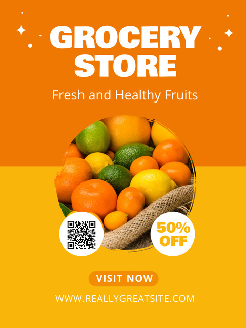 Fresh Citrus Fruits In Grocery Sale Offer Poster US Tasarım Şablonu