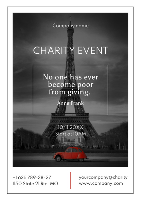 Quote about Charity with Eiffel Tower Flyer A4 Tasarım Şablonu