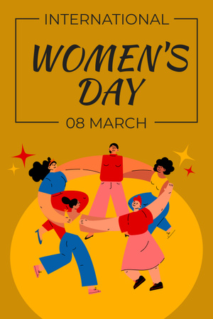 Kansainvälinen naistenpäivä iloisten tanssivien naisten kanssa Pinterest Design Template