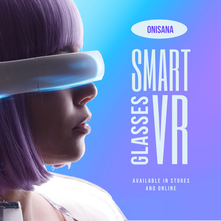 Woman in Virtual Reality Glasses Instagram Design Template
