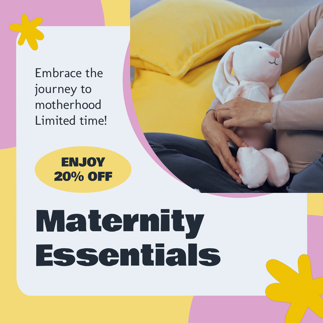 Essential Products for Pregnancy with Woman and Cute Bunny Animated Post Design Template