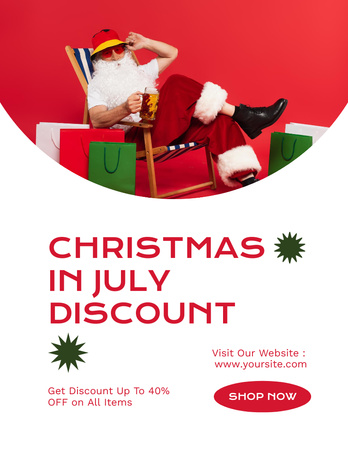 Christmas Discount in July with Merry Santa Claus Flyer 8.5x11in Design Template