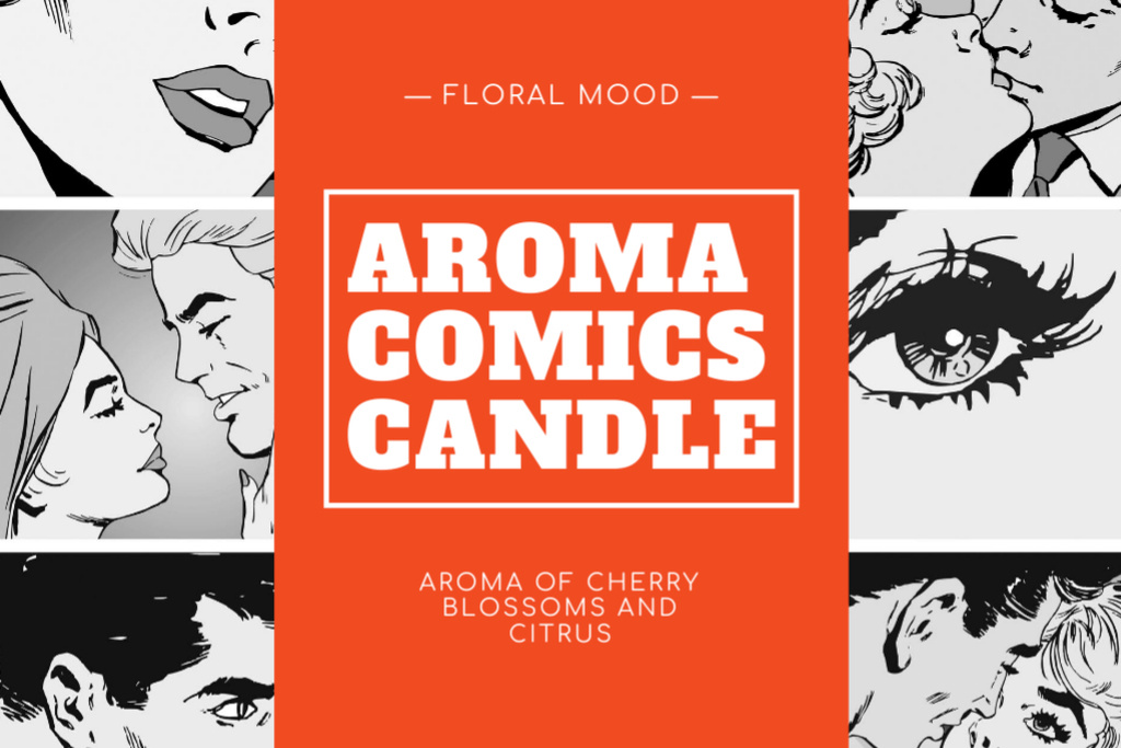 Aroma Comic Candles Offer Label Design Template