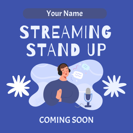 Stand-up Show Streaming Announcement with Illustration of Man Podcast Cover Design Template