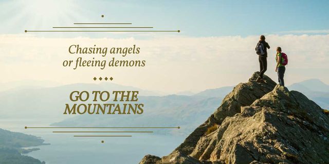 Mountains Hiking Tour Offer with Travellers Enjoying View Twitter – шаблон для дизайну