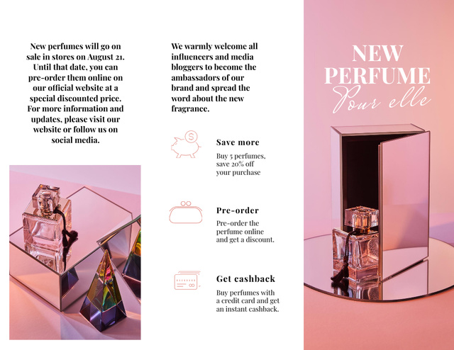 Luxurious Perfume Ad in Pink with Collage Brochure 8.5x11in Z-fold Tasarım Şablonu