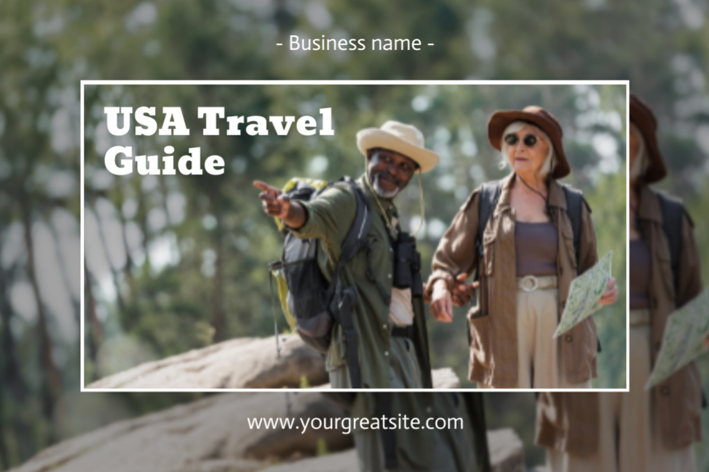 USA Travel Guide With People in Forest Postcard 4x6inデザインテンプレート