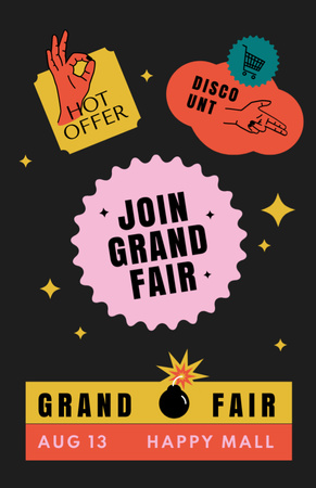 Grand Fair Event Announcement In Summer with Bright Doodles Invitation 5.5x8.5in Modelo de Design