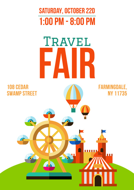 Travel Fair with Hot Air Balloon Poster A3 – шаблон для дизайна