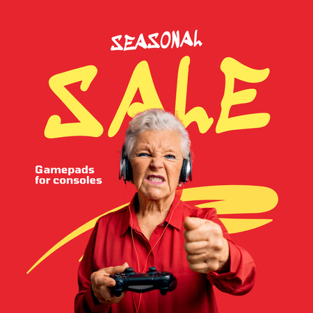 Ontwerpsjabloon van Instagram AD van Gaming Gear-advertentie met Elder Woman Player