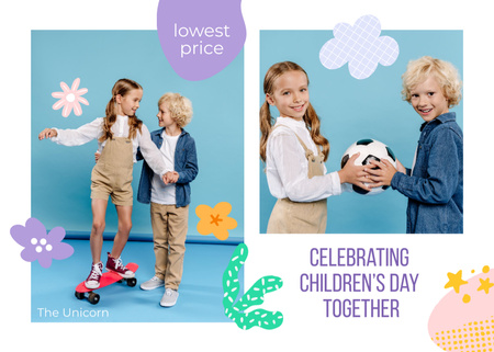 Happy Boy and Girl Celebrating Children's Day Postcard 5x7in Design Template