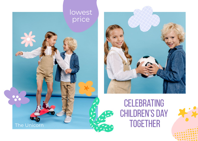 Smiling Boy and Girl Celebrating Children's Day Postcard 5x7in Tasarım Şablonu