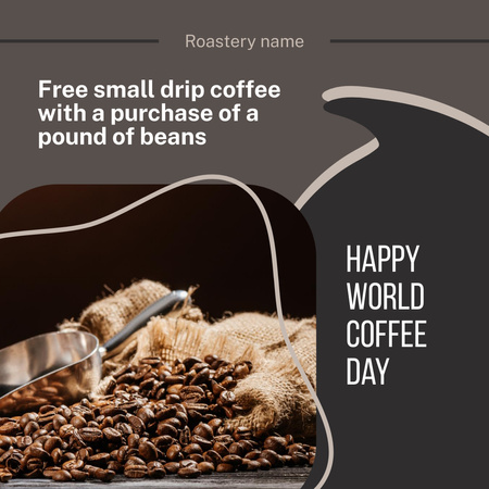 Designvorlage geröstete kaffeebohnen mit klettenbeutel und schaufel für Instagram