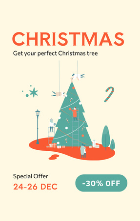 Christmas Decorated Tree Sale Offer Ad Invitation 4.6x7.2in Design Template