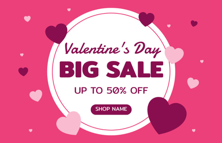 Valentine's Day Big Sale Announcement with Hearts Thank You Card 5.5x8.5in Design Template