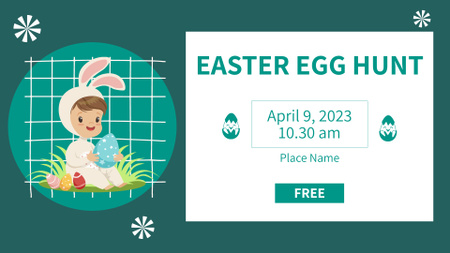 Anúncio da caça aos ovos de Páscoa com bebê fantasiado de coelho FB event cover Modelo de Design