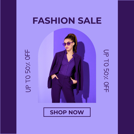 Wear Sale Offer with Woman in Purple Suit  Instagram Design Template