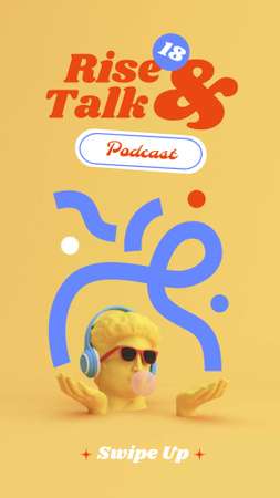 Podcast Topic Announcement with Funny Statue in Headphones Instagram Story Šablona návrhu