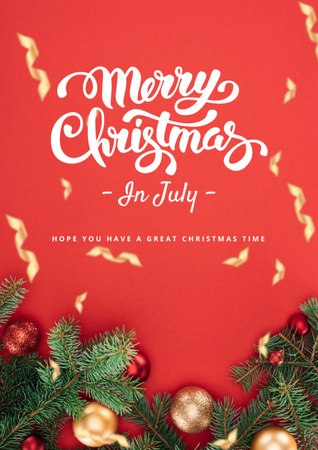 Christmas in July Greeting with Decorations and Twigs Flyer A4 Modelo de Design