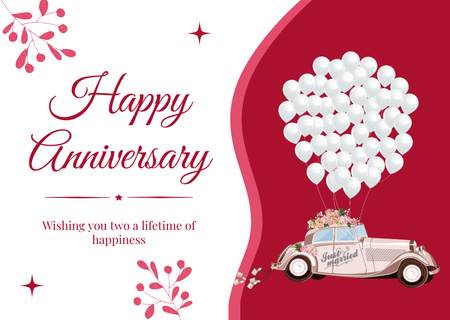 Best Wishes for Your Anniversary on Red and White Card Design Template
