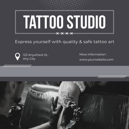 Tatuointistudio turvallisella ja luovalla taideteostarjouksella Instagram Design Template