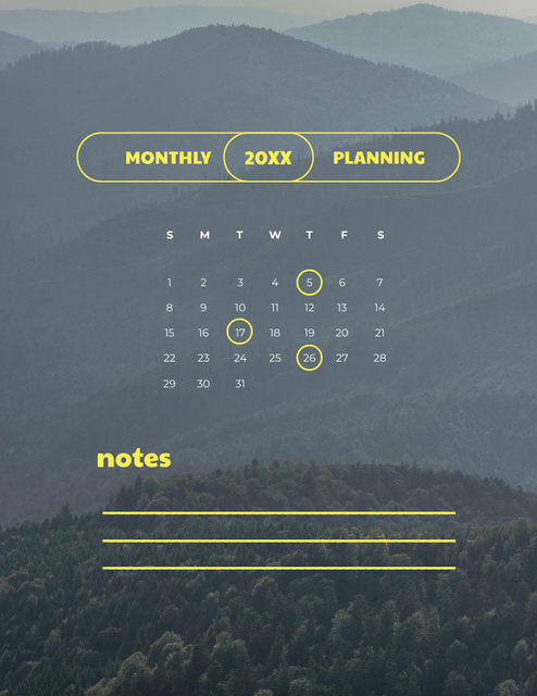 Monthly Planner Notes with Shadow of Palm Leaves Notepad 8.5x11in – шаблон для дизайна