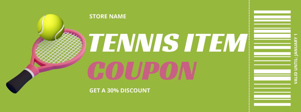 Ontwerpsjabloon van Coupon van Tennis Items Voucher on Green