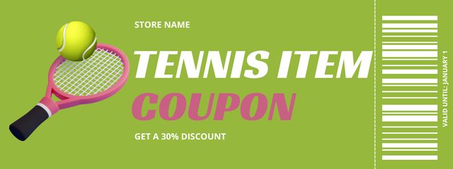 Tennis Items Voucher on Green Coupon Modelo de Design