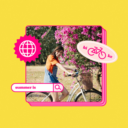 Summer Inspiration with Girl on Bike Instagram Design Template