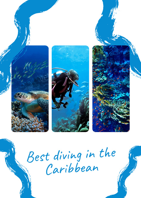 Scuba Diving in the Caribbean Postcard A6 Vertical Design Template