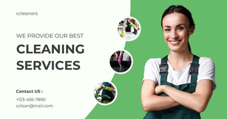 Cleaning Services Offer with Girl Facebook AD – шаблон для дизайну