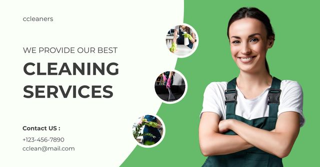 Cleaning Services Offer with Girl Facebook AD Design Template