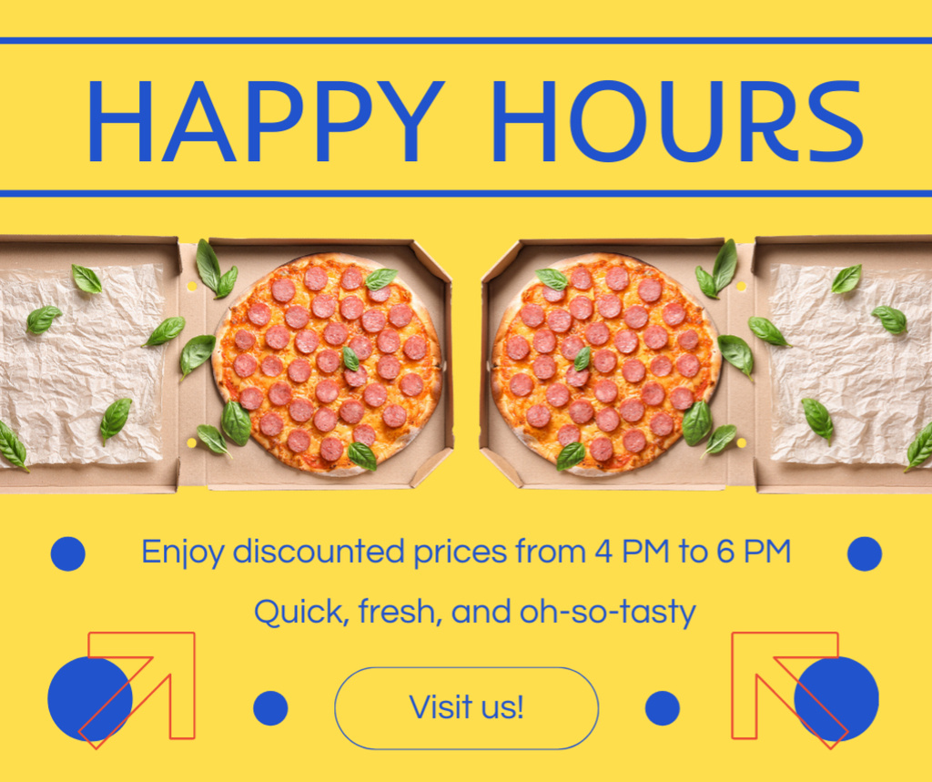 Happy Hours Promo with Tasty Pizzas Facebook Modelo de Design