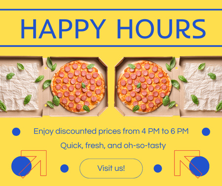 Ontwerpsjabloon van Facebook van Happy Hours-promo met smakelijke pizza's