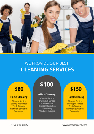 Cleaning Services Ad with Smiling Team Flyer A7 Tasarım Şablonu