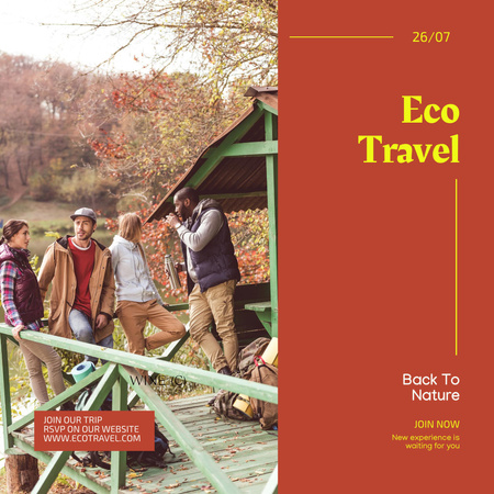 Turisté mluví během Eco Travel Instagram Šablona návrhu