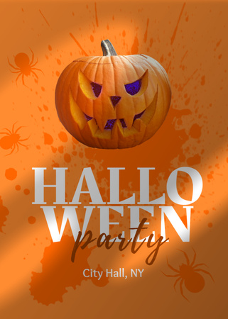Halloween Party Announcement with Scary Pumpkin Invitation Design Template