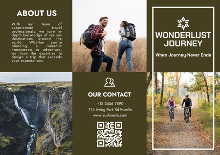 Plantilla de diseño de Offer of Hiking Tours with Young Tourists Brochure 