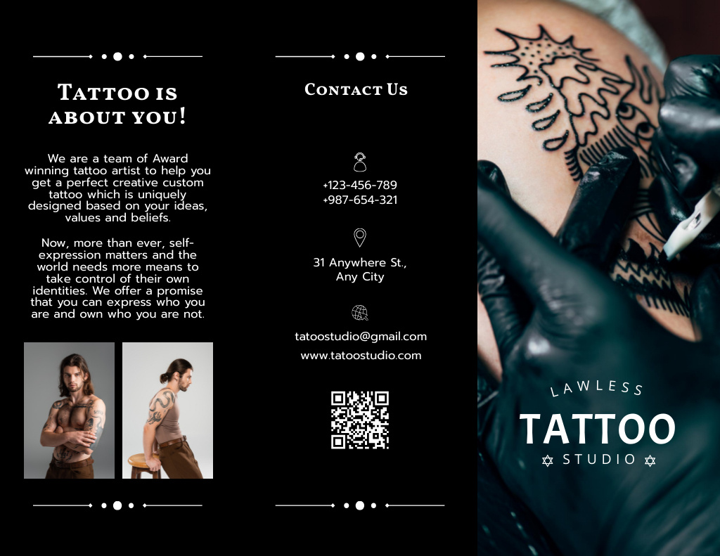 Stylish Tattoos In Studio With Description Brochure 8.5x11in Modelo de Design