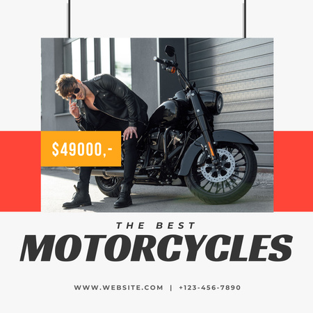 Handsome Man on Black Motorcycle Instagram Design Template