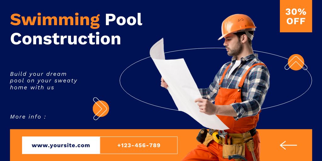 Ontwerpsjabloon van Twitter van Discounted Pool Engineering and Construction Service Offer