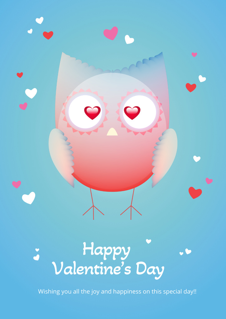 Valentine's day Greeting with Cute Owl Poster A3デザインテンプレート