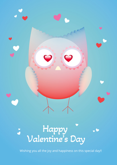 Valentine's day Greeting with Cute Owl Poster A3 – шаблон для дизайна