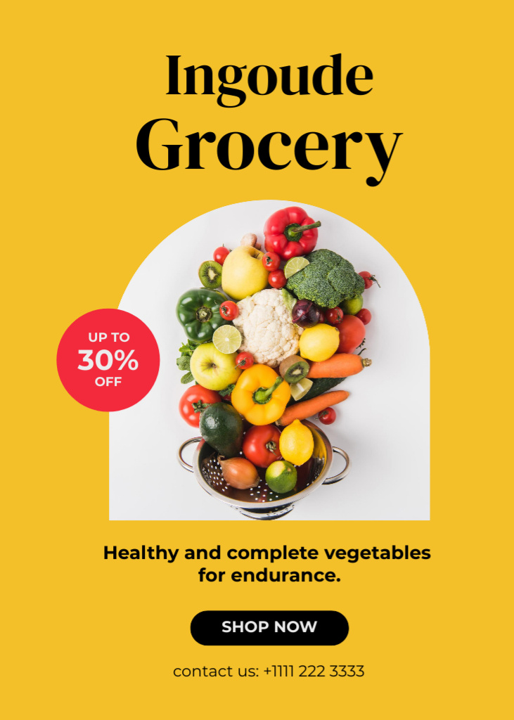 Healthy Food In Grocery With Discount In Yellow Flayer Tasarım Şablonu