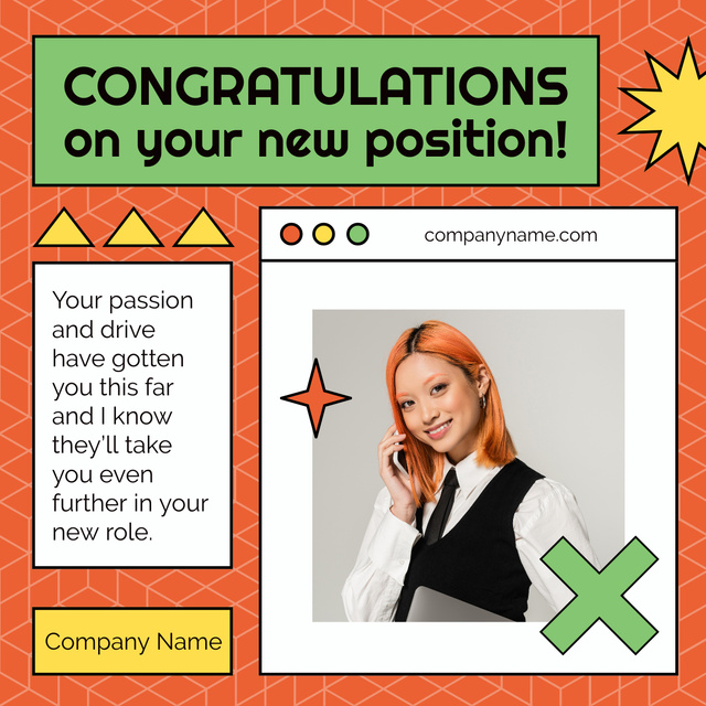 Template di design Greetings for New Position to Woman LinkedIn post