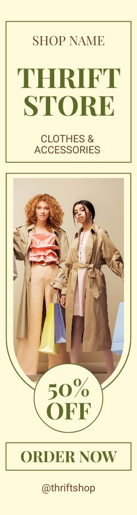 Women in fashion thrift clothes Skyscraper – шаблон для дизайна