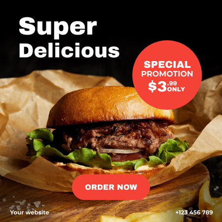 Különleges akció étvágygerjesztő hamburgereknek Instagram tervezősablon